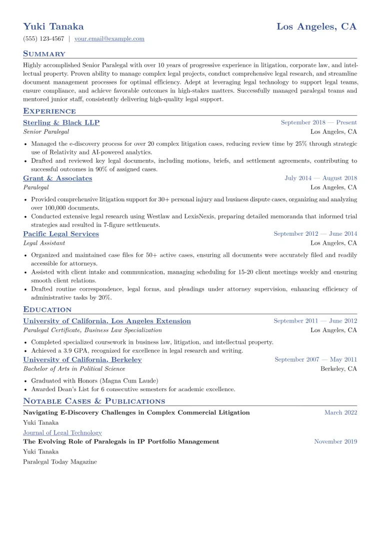 Senior Paralegal Resume Example CV template preview