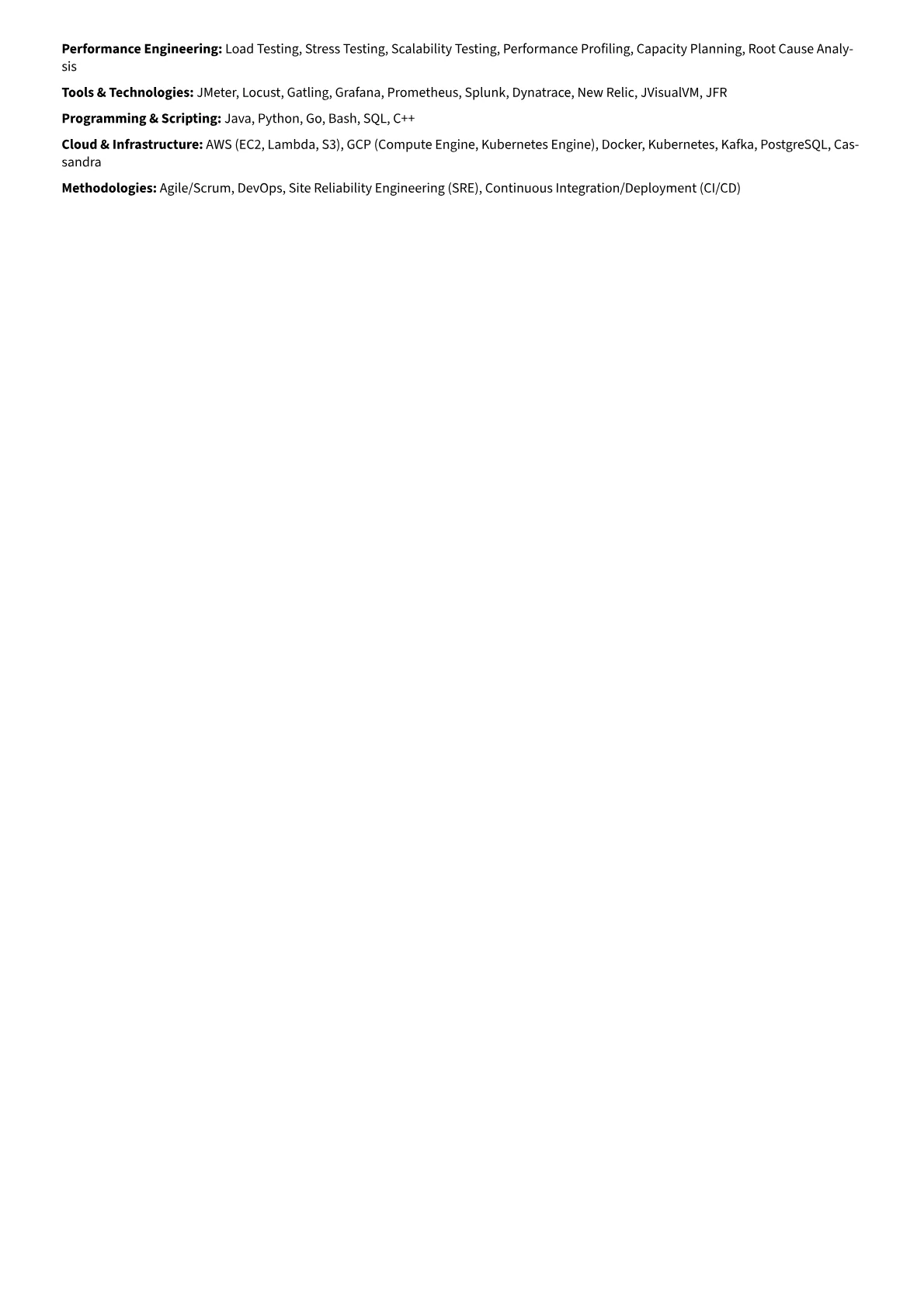 Senior Performance Engineer Resume Example CV template - Page 2