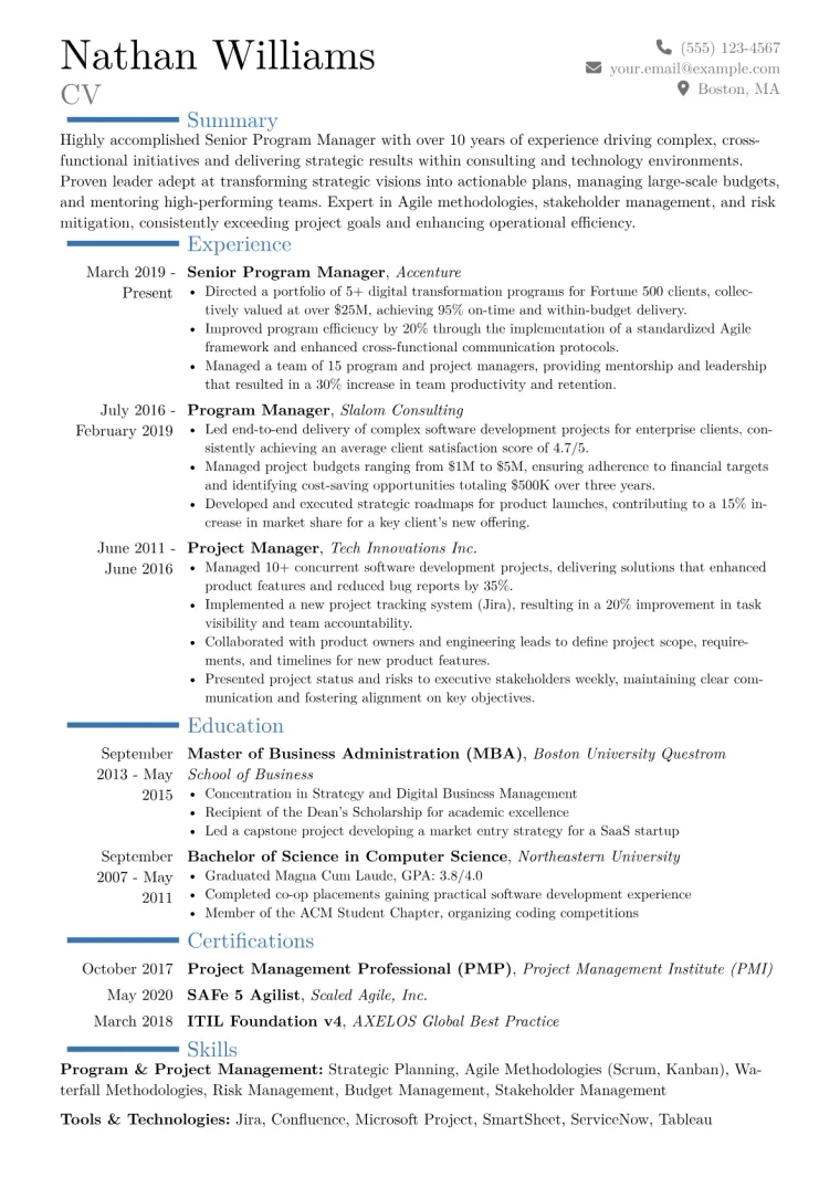 Senior Program Manager Resume Example CV template preview