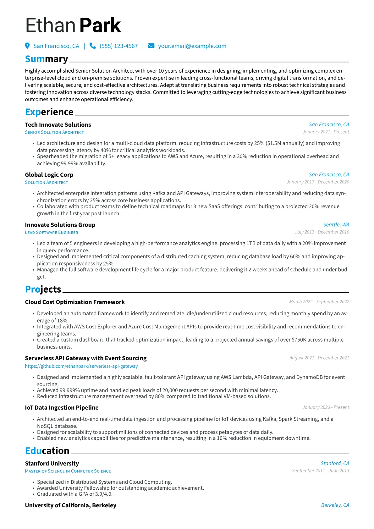 Senior Solution Architect Resume Example CV template - Page 1