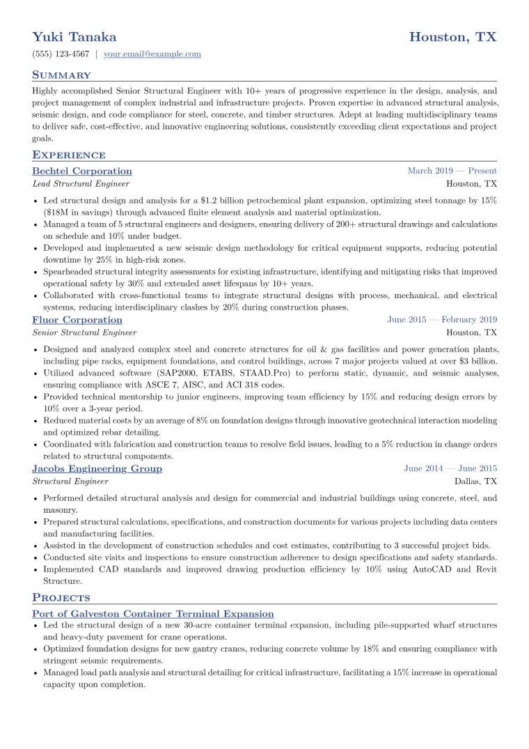 Senior Structural Engineer Resume Example CV template preview