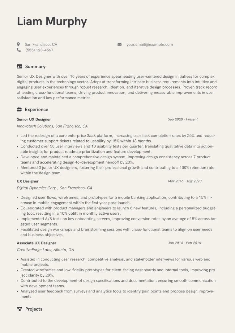 Senior UX Designer Resume Example CV template preview