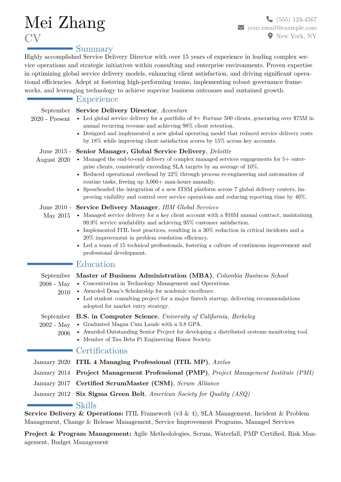 Service Delivery Director Resume Example CV template - Page 1