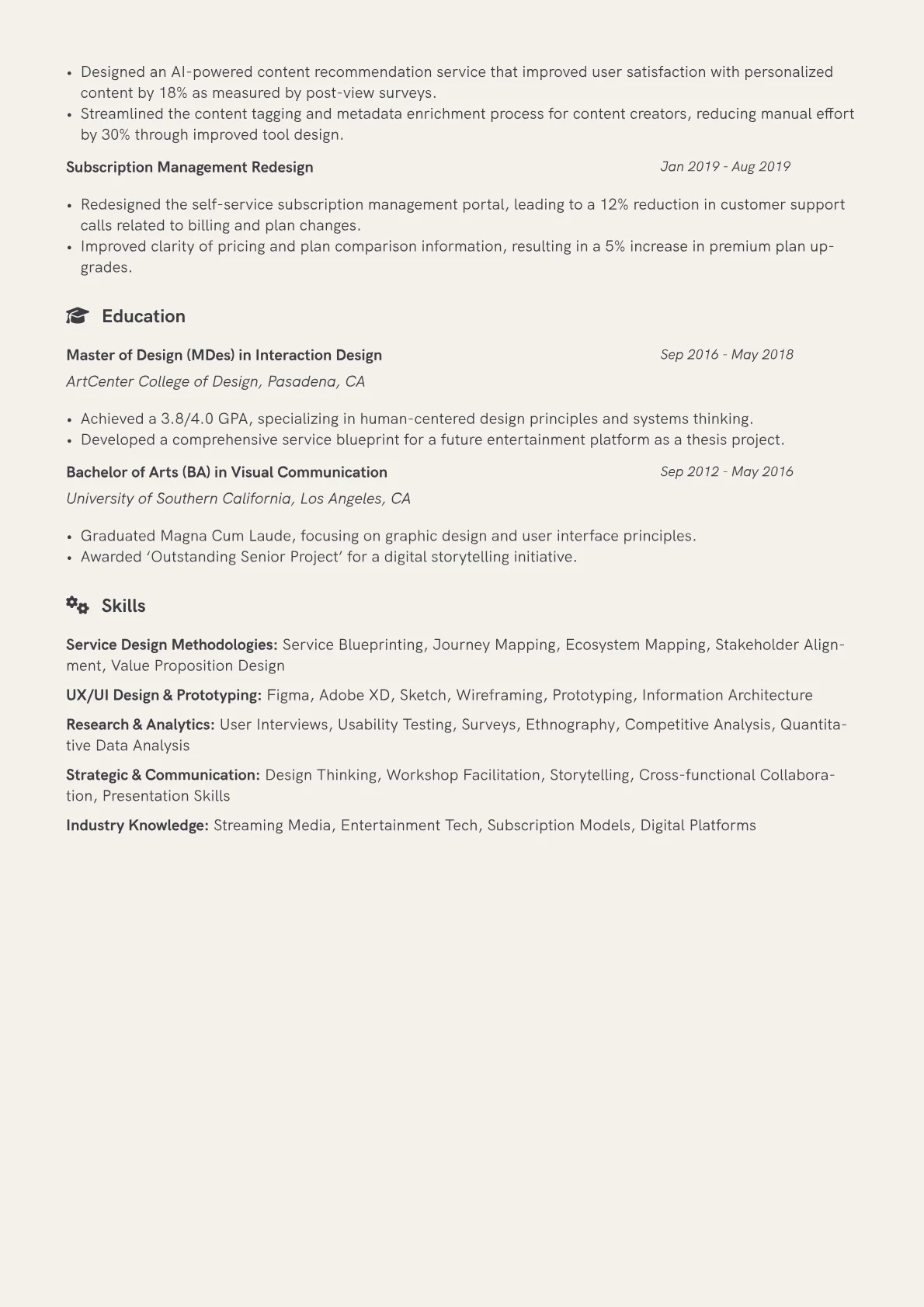 Service Designer Resume Example CV template - Page 2