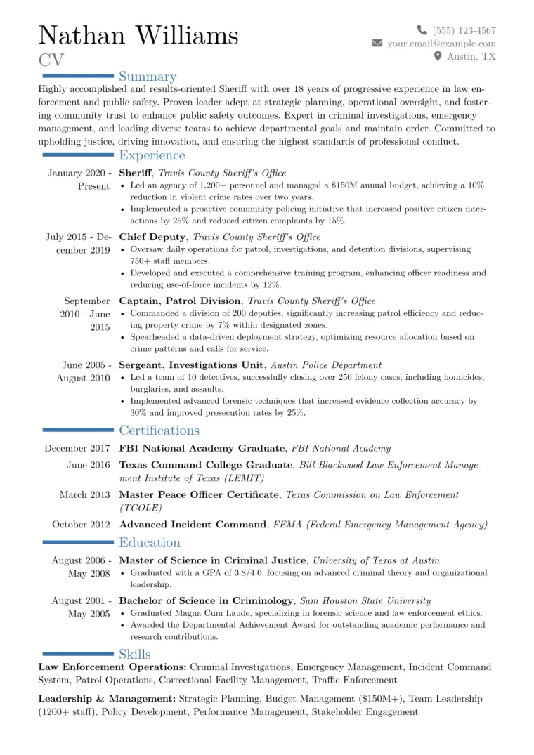 Sheriff Resume Example CV template preview