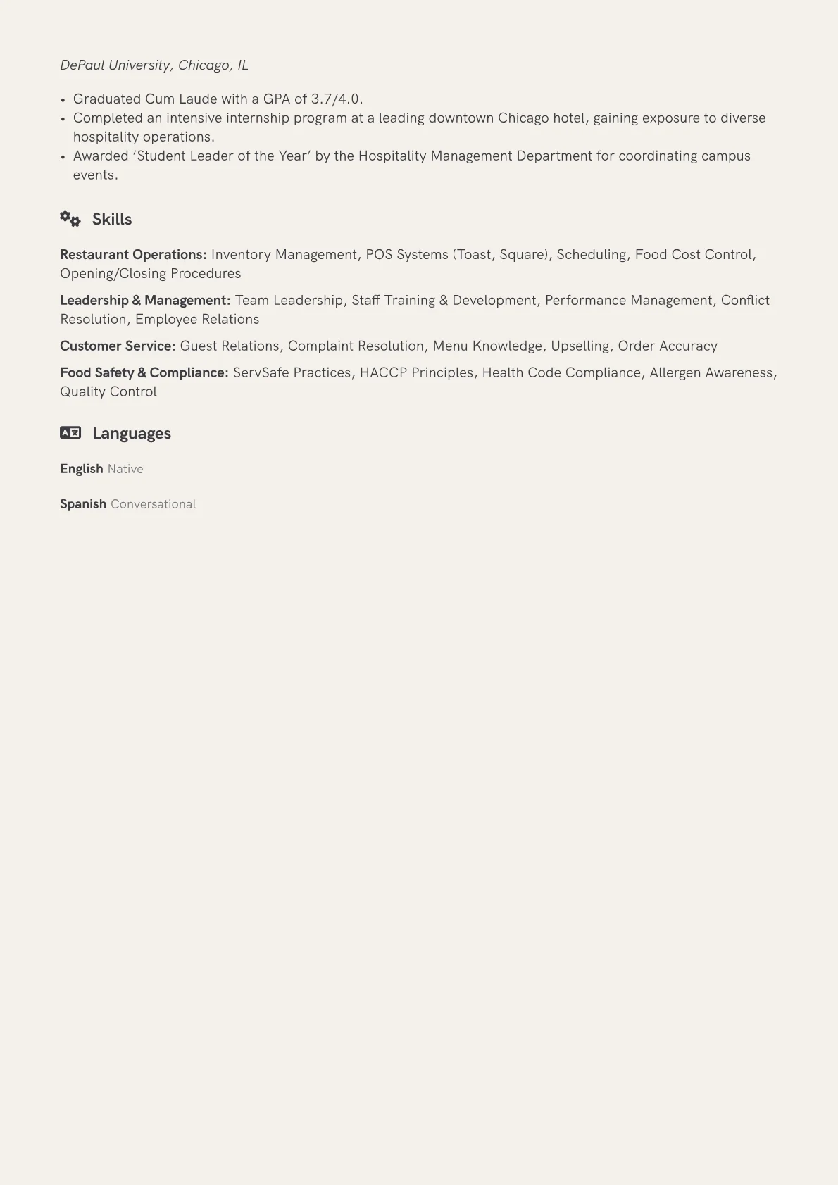 Shift Manager Restaurant Resume Example CV template - Page 2