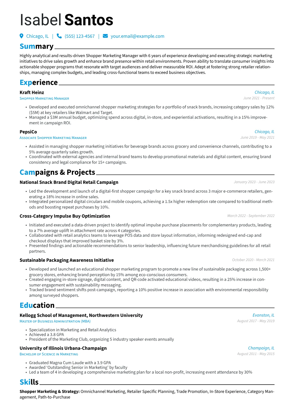 Shopper Marketing Manager Resume Example CV template - Page 1