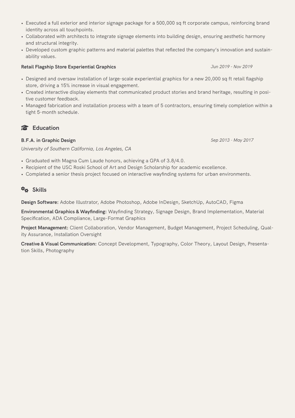 Signage Designer Resume Example CV template - Page 2