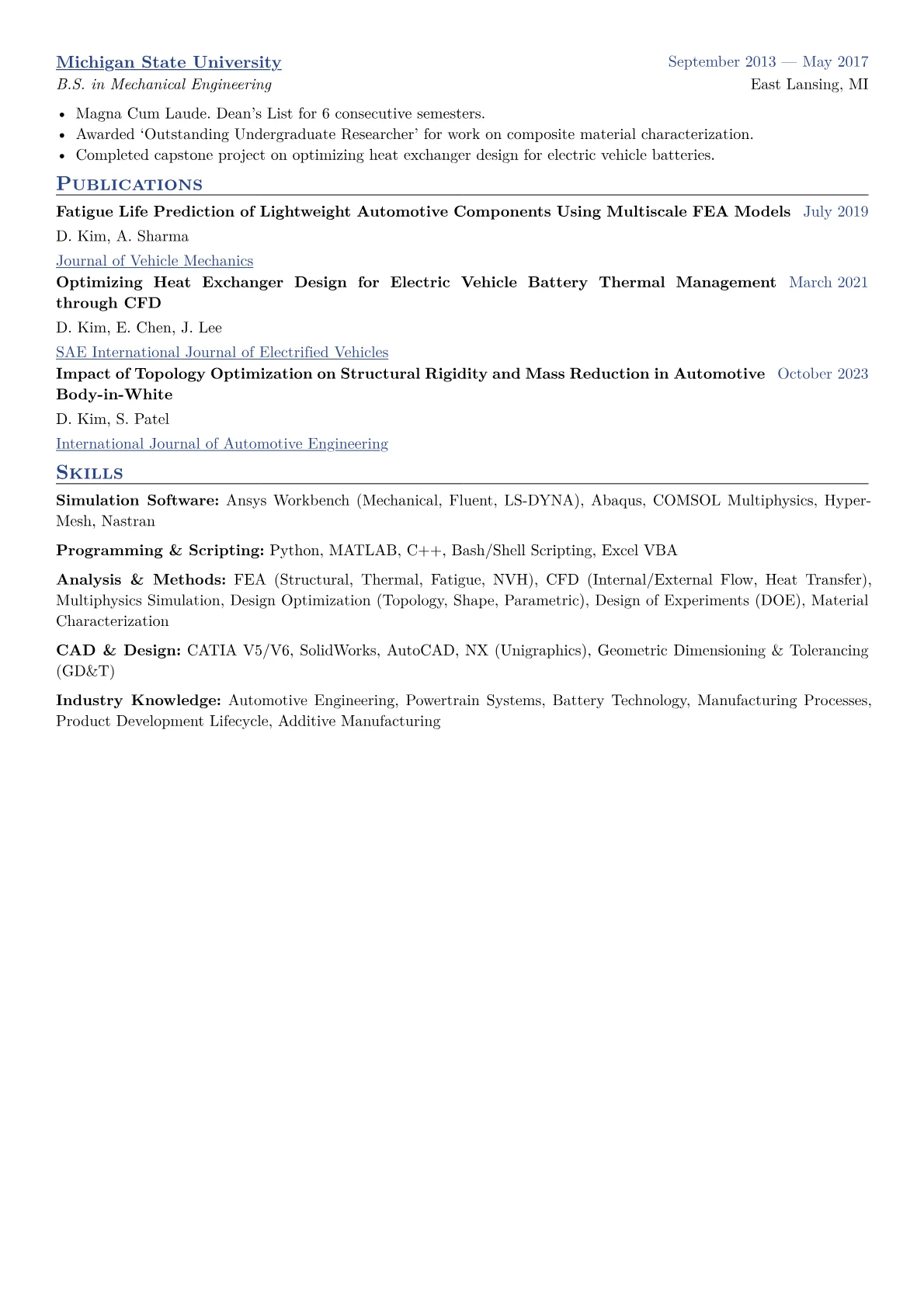 Simulation Engineer Resume Example CV template - Page 2
