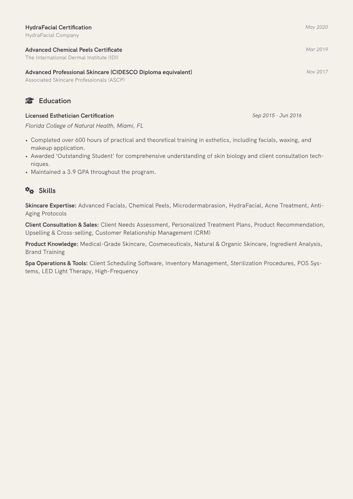 Skincare Consultant Resume Example CV template - Page 2