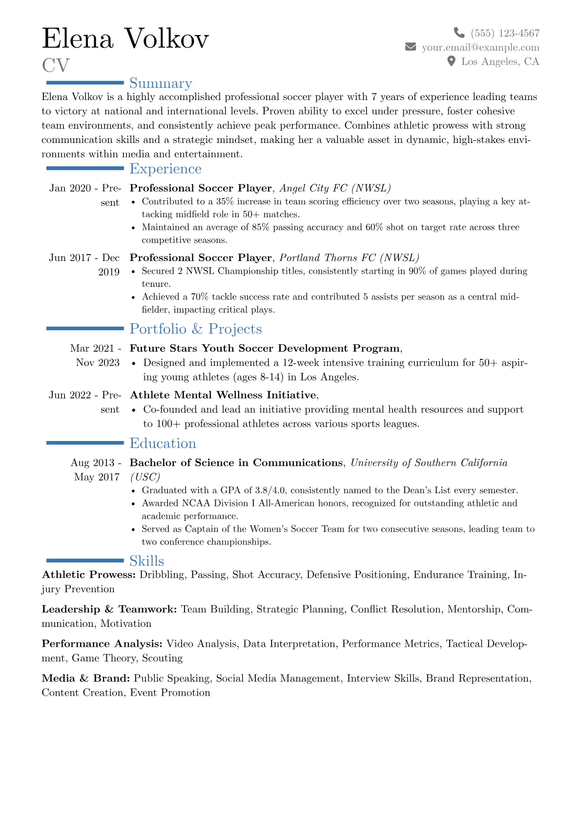 Soccer Player Resume Example CV template - Page 1