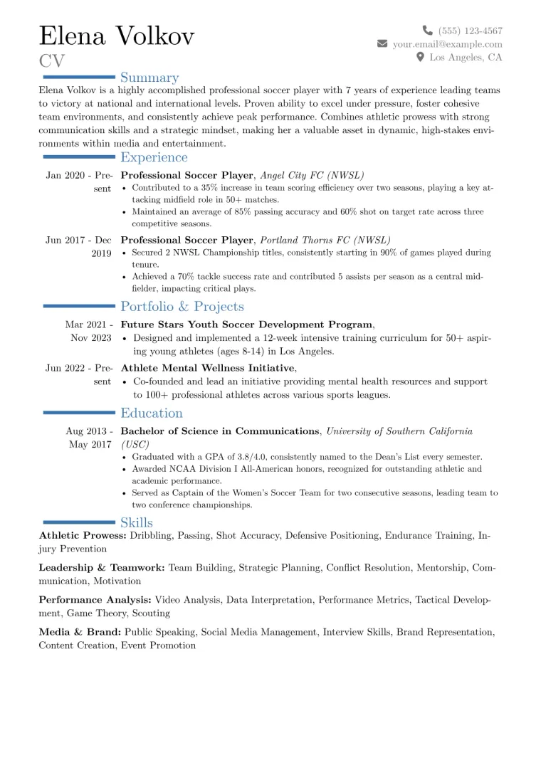 Soccer Player Resume Example CV template preview
