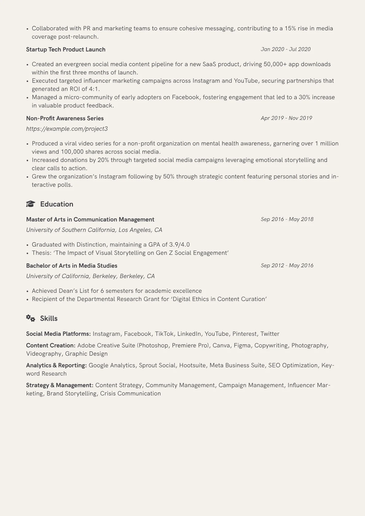 Social Media Editor Resume Example CV template - Page 2