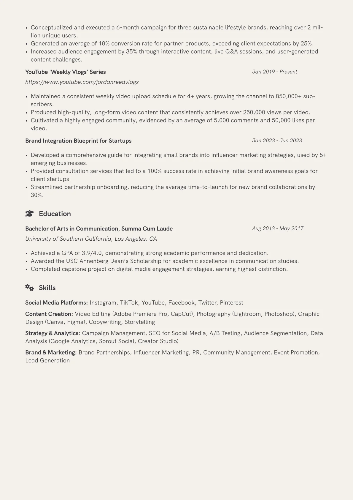 Social Media Influencer Resume Example CV template - Page 2