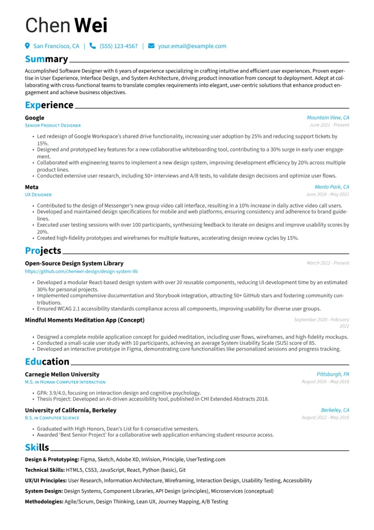 Software Designer Resume Example CV template preview