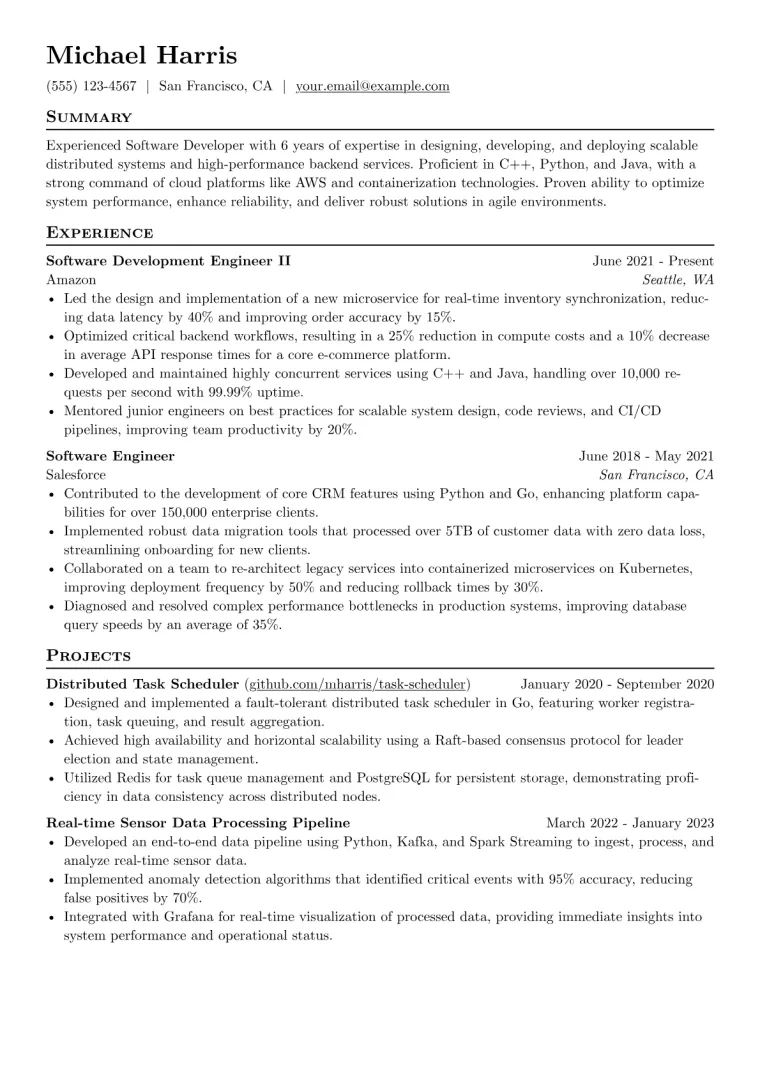 Software Developer Resume Example CV template preview