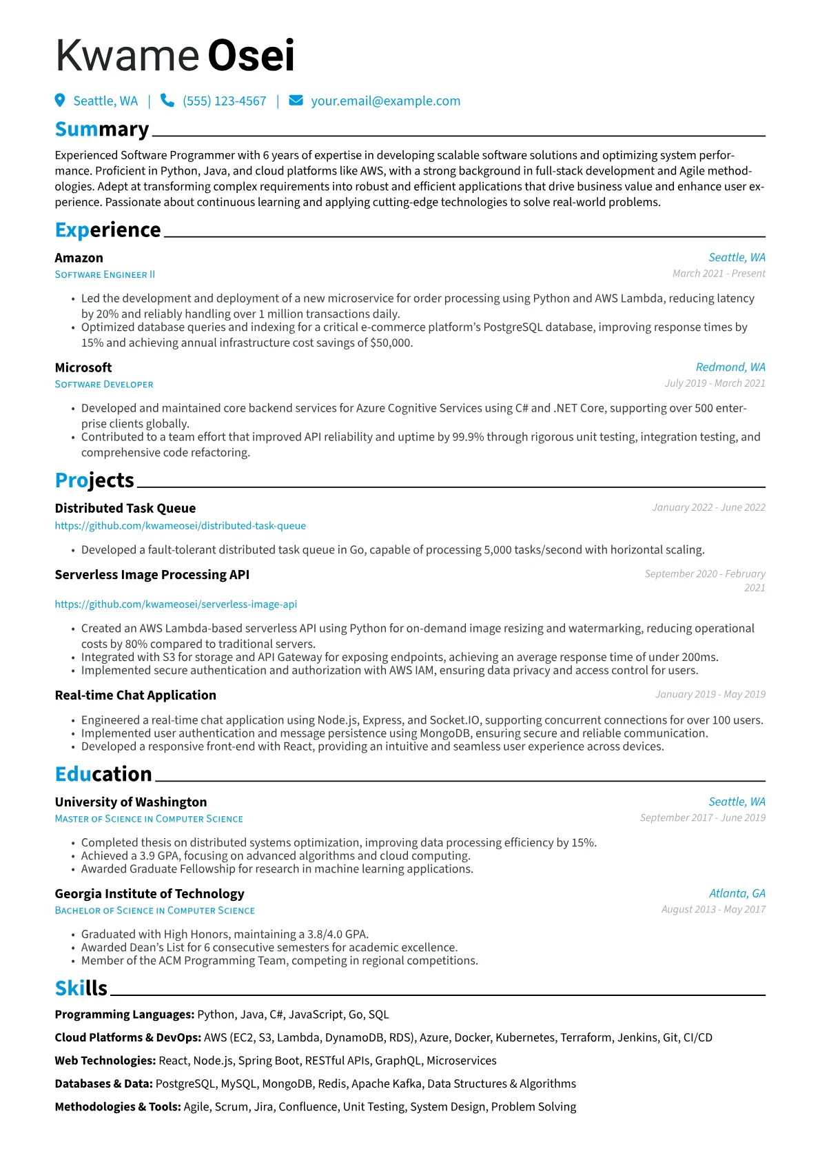 Software Programmer Resume Example CV template - Page 1
