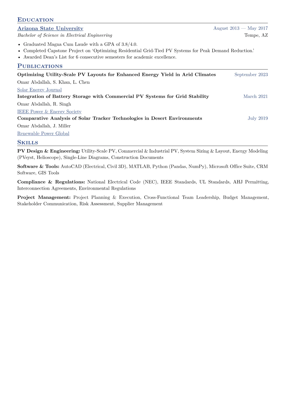 Solar Engineer Resume Example CV template - Page 2