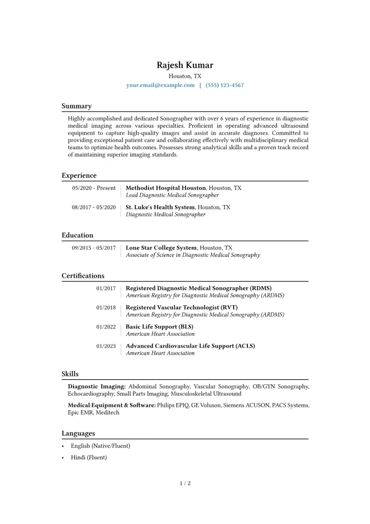 Sonographer Resume Example