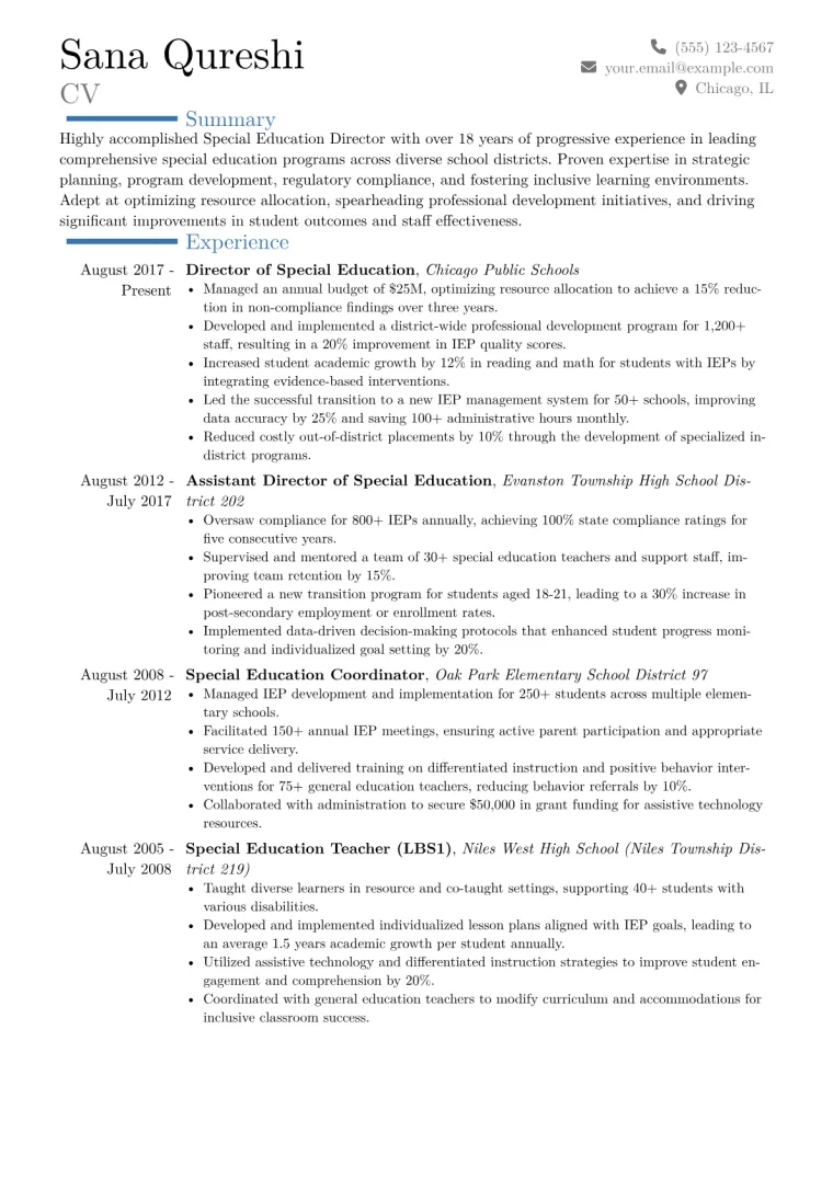 Special Education Director Resume Example CV template preview
