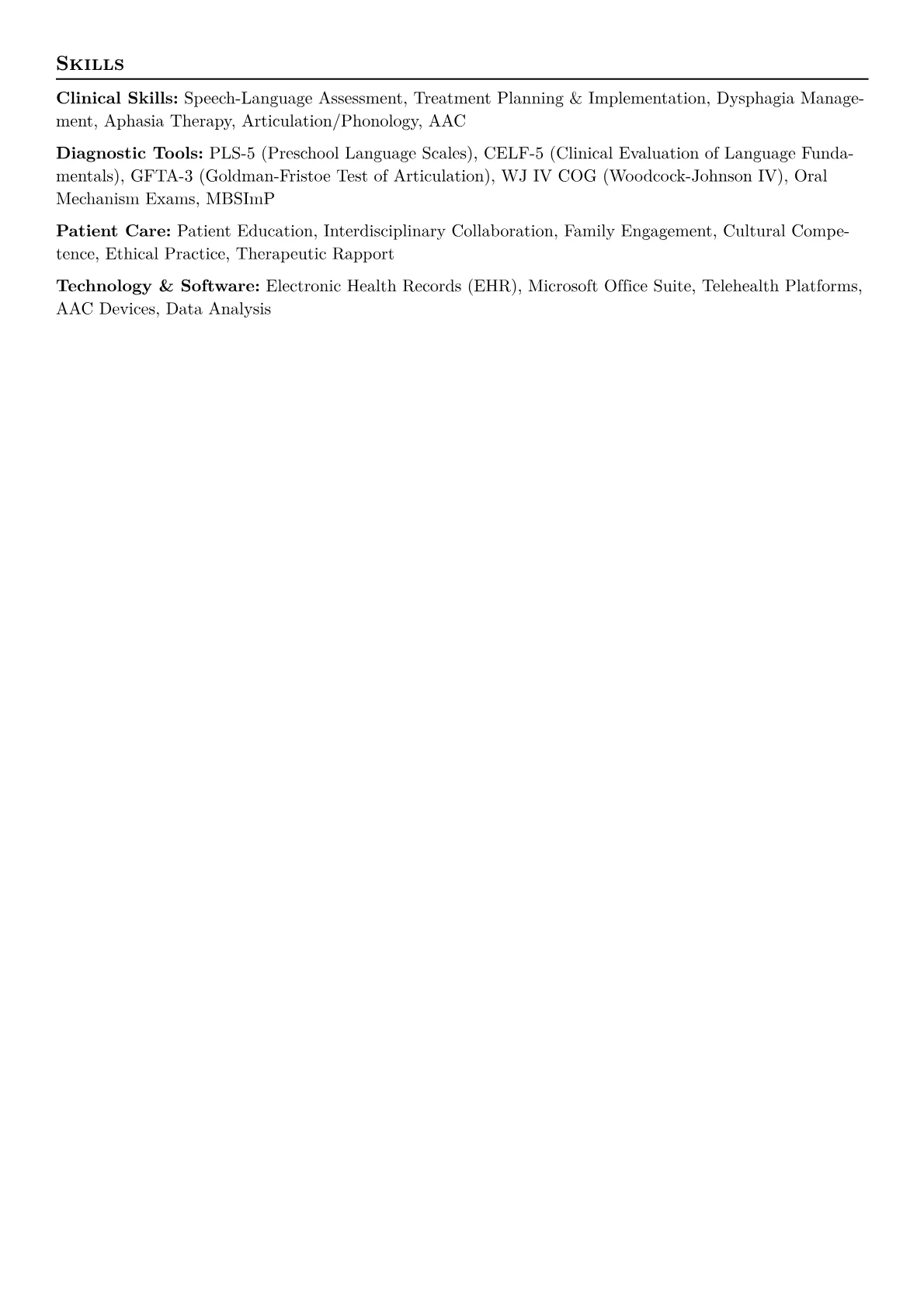 Speech Pathology Student Resume Example CV template - Page 2