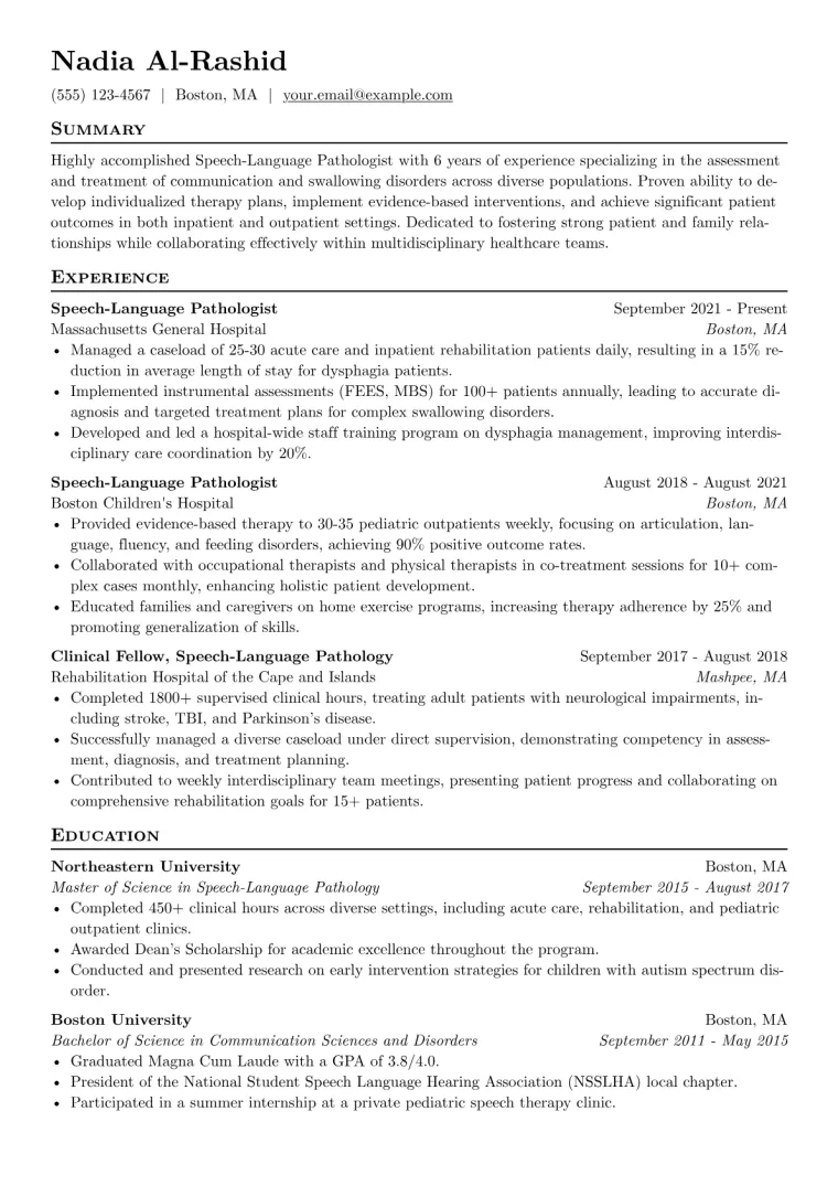 Speech Therapist Resume Example