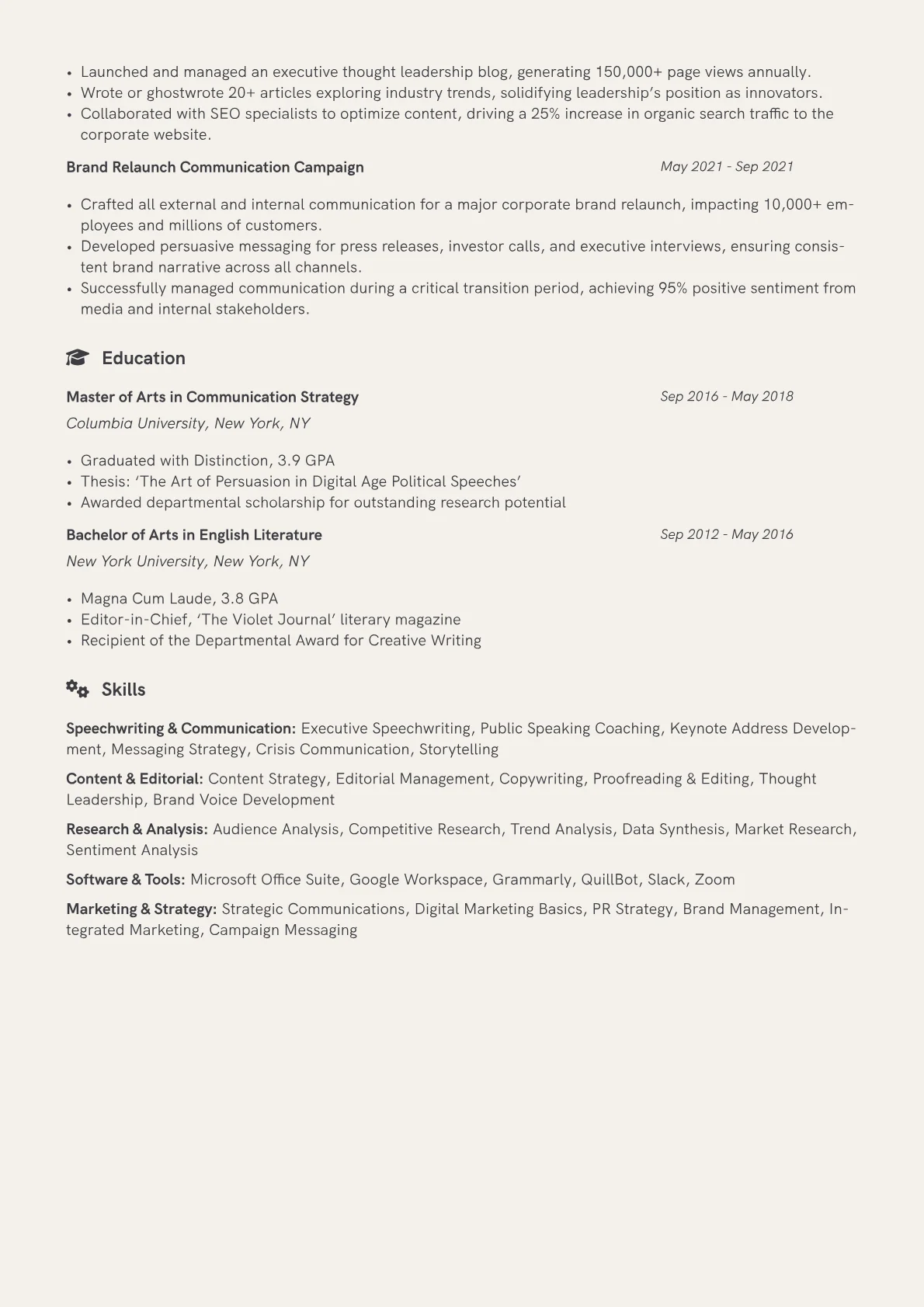 Speechwriter Resume Example CV template - Page 2