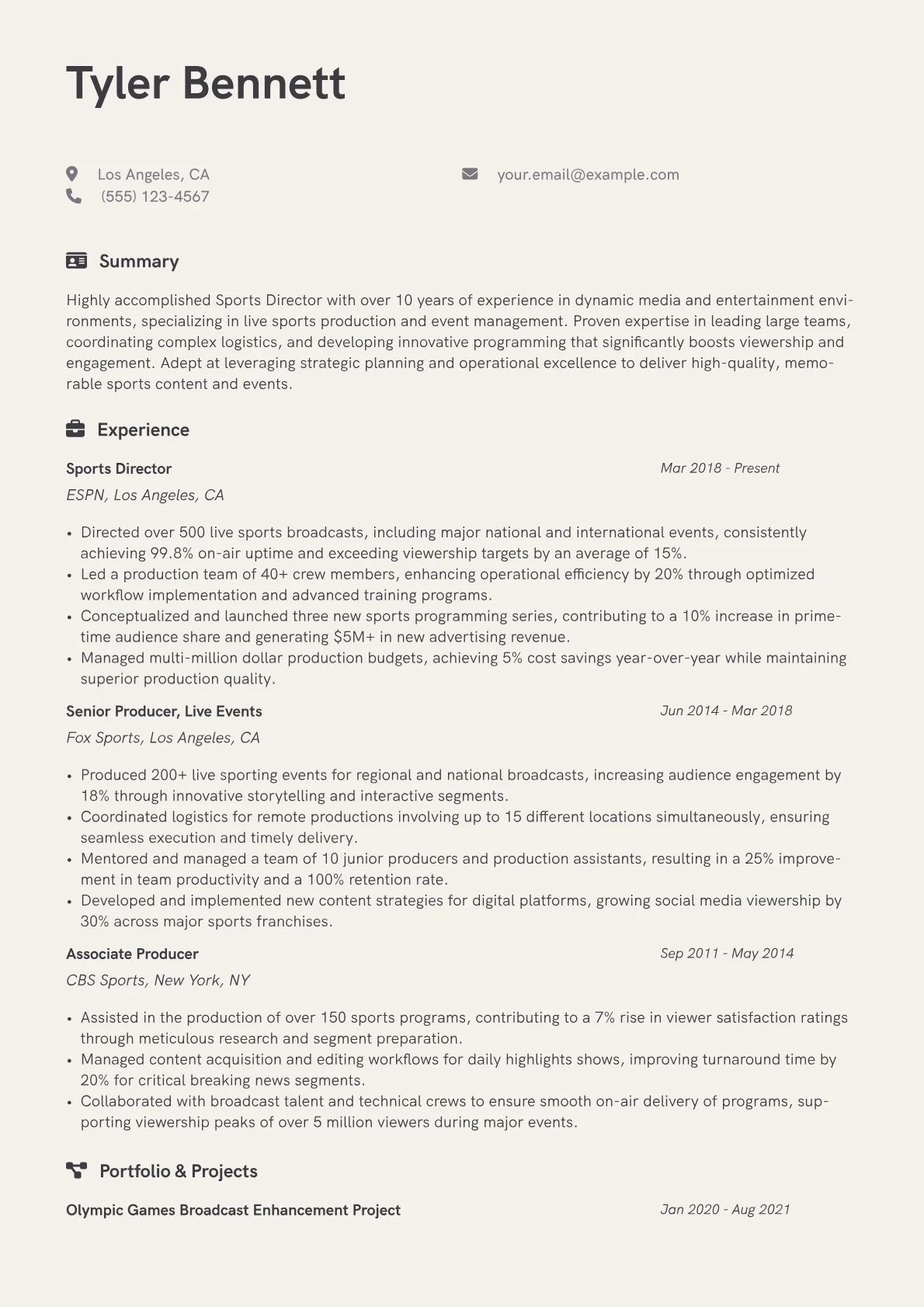 Sports Director Resume Example CV template - Page 1