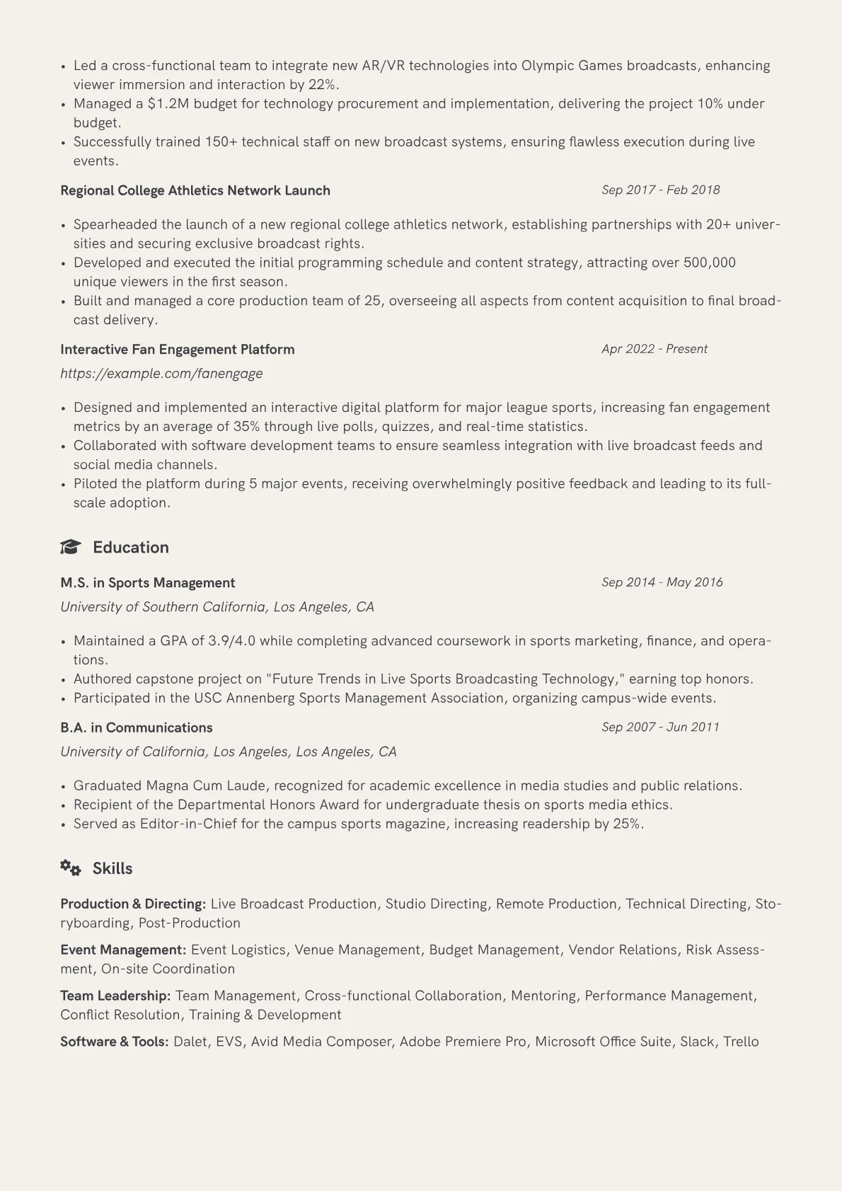 Sports Director Resume Example CV template - Page 2