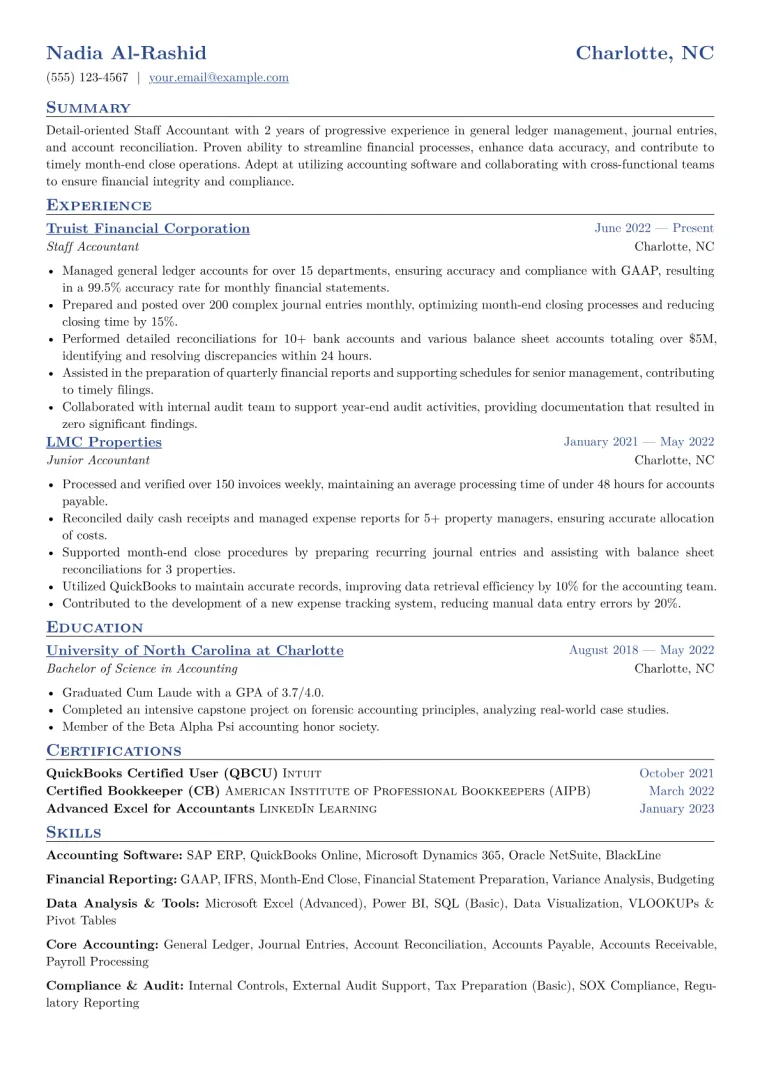 Staff Accountant Resume Example
