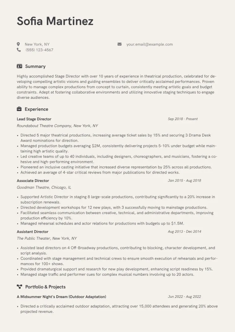 Stage Director Resume Example CV template preview