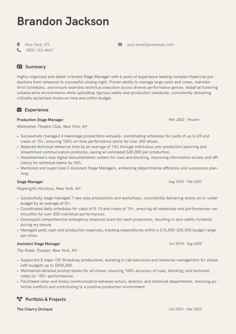 Stage Manager Resume Example