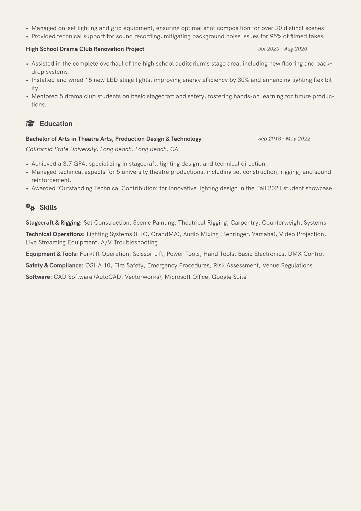 Stagehand Resume Example CV template - Page 2