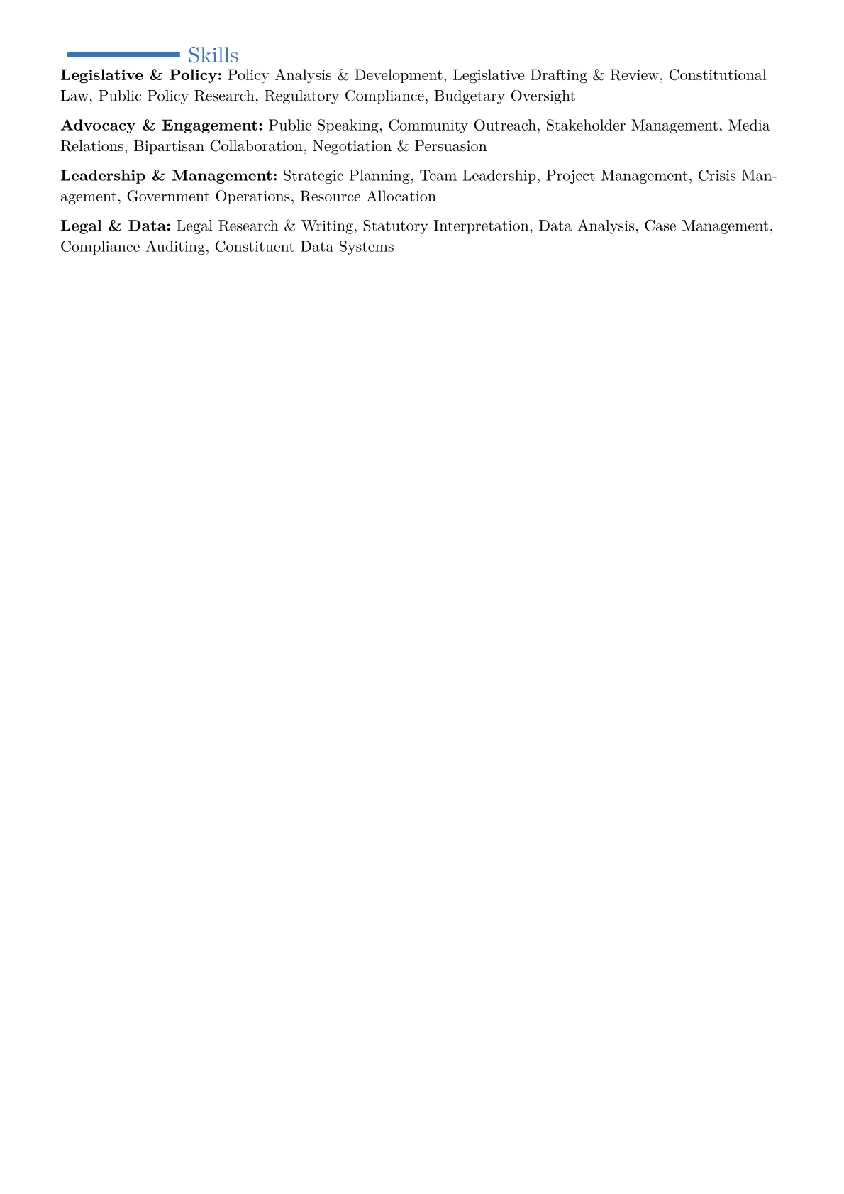 State Legislator Resume Example CV template - Page 2