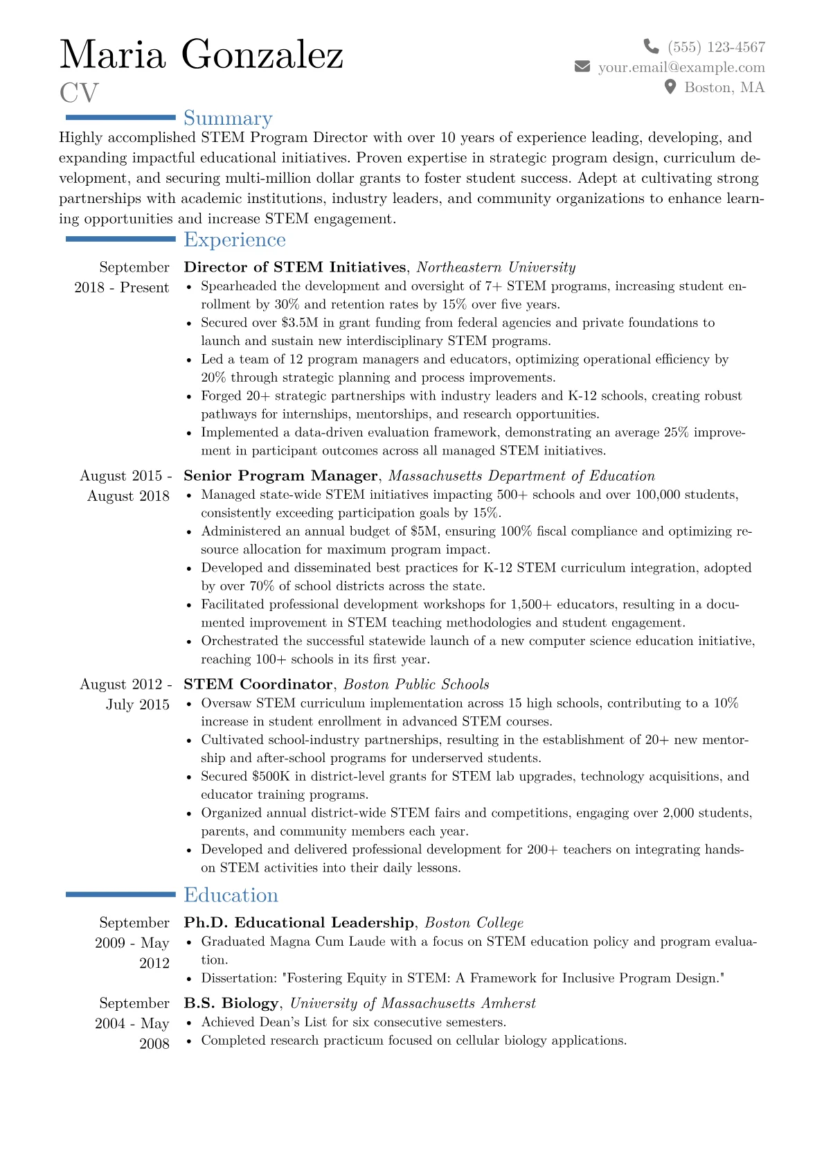 STEM Program Director Resume Example CV template - Page 1
