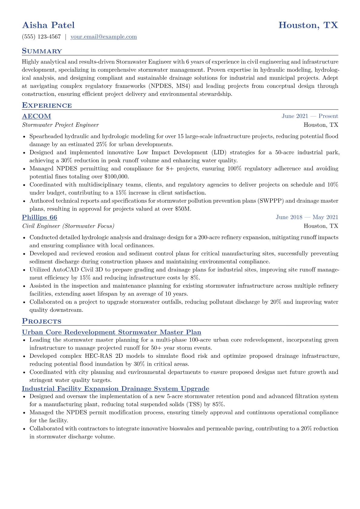 Stormwater Engineer Resume Example CV template - Page 1