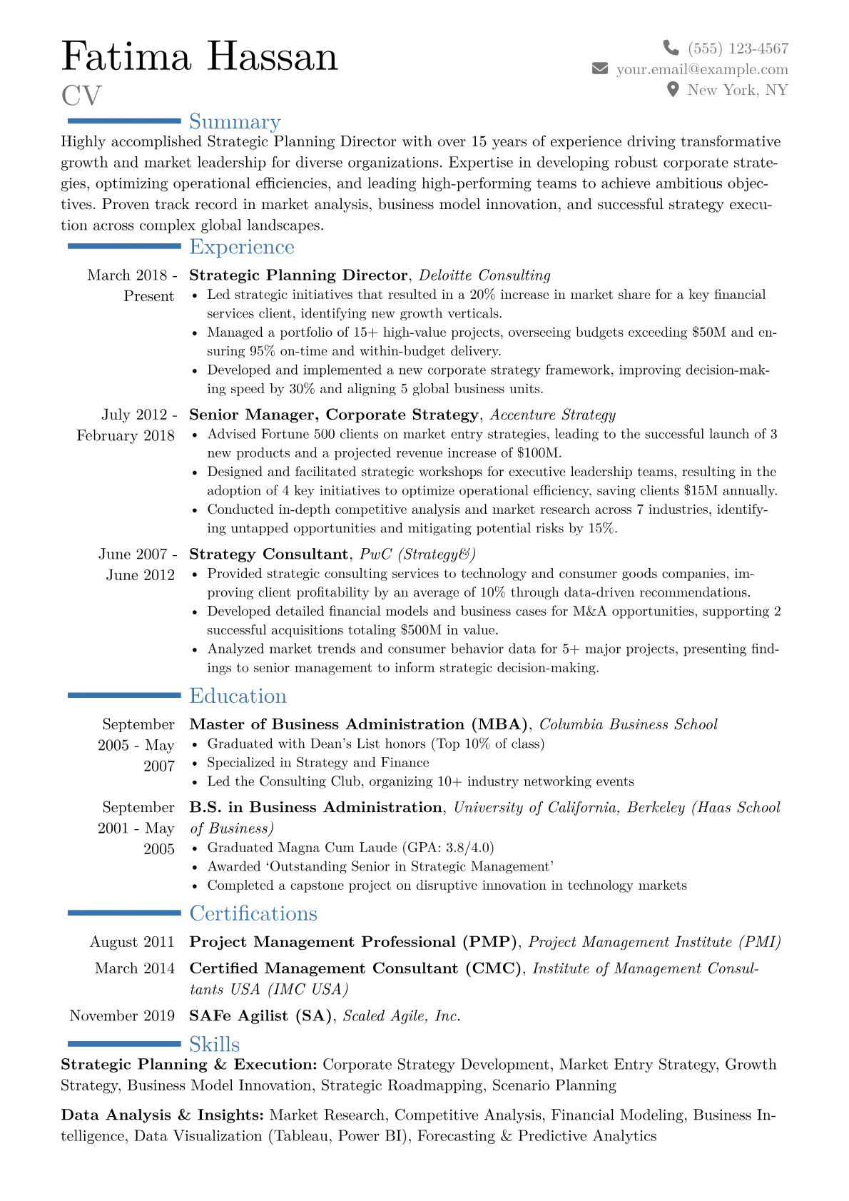 Strategic Planning Director Resume Example CV template - Page 1