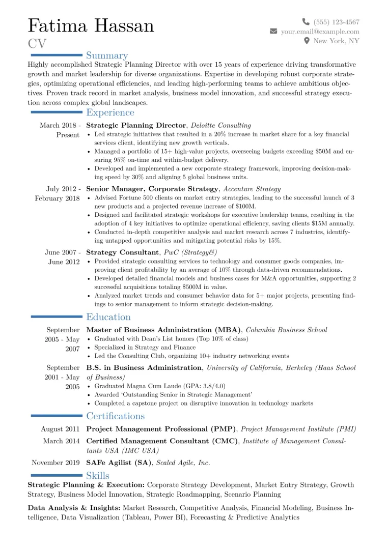 Strategic Planning Director Resume Example CV template preview
