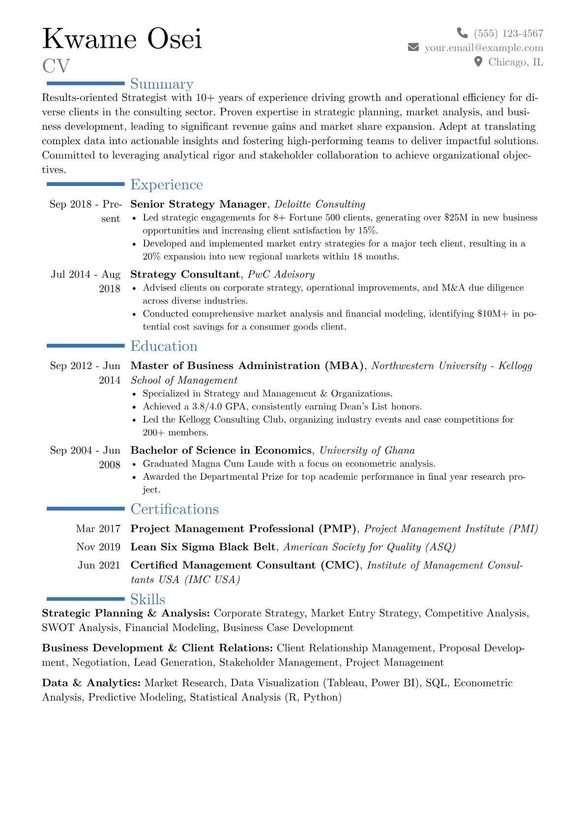 Strategist Resume Example CV template - Page 1