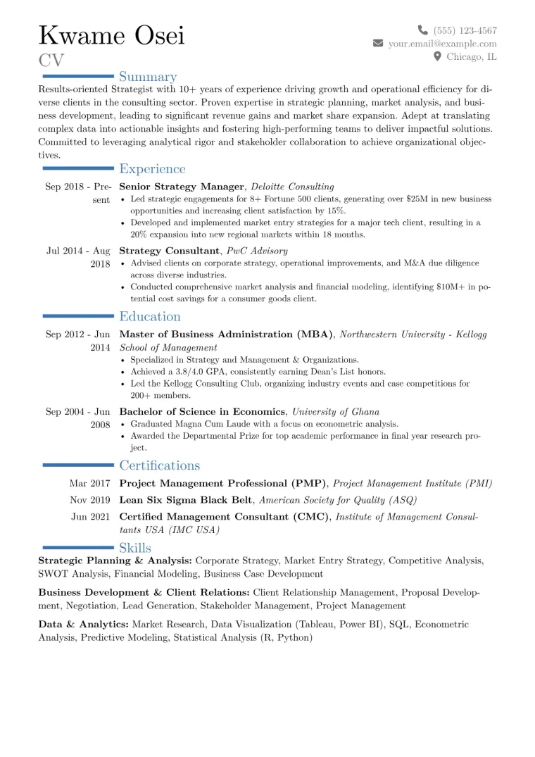 Strategist Resume Example CV template preview