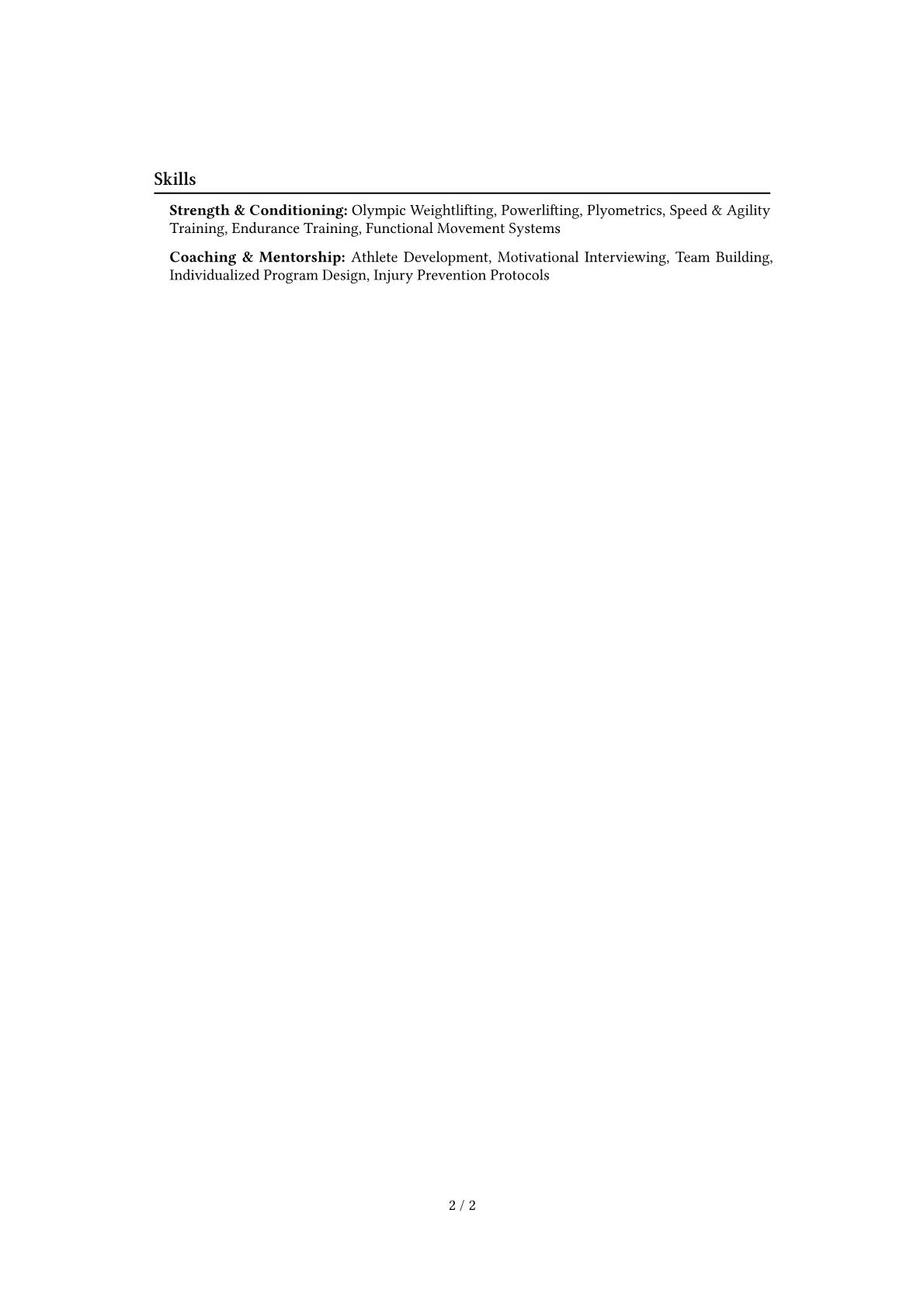 Strength Coach Resume Example CV template - Page 2