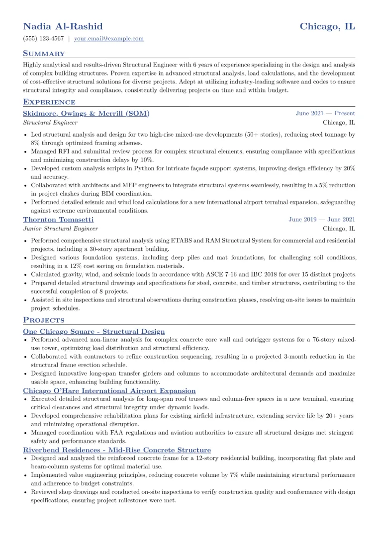 Structural Engineer Resume Example