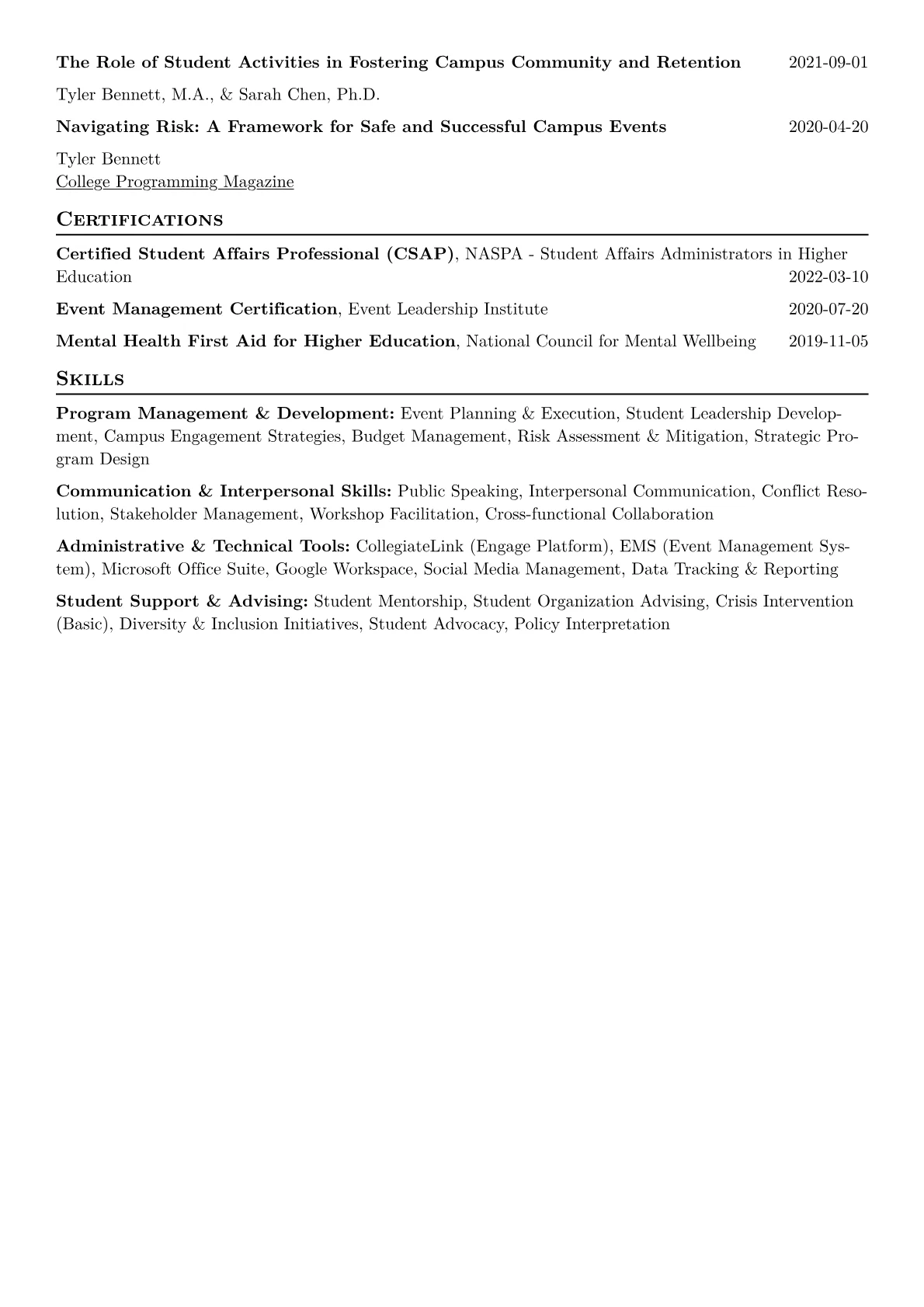 Student Activities Coordinator Resume Example CV template - Page 2