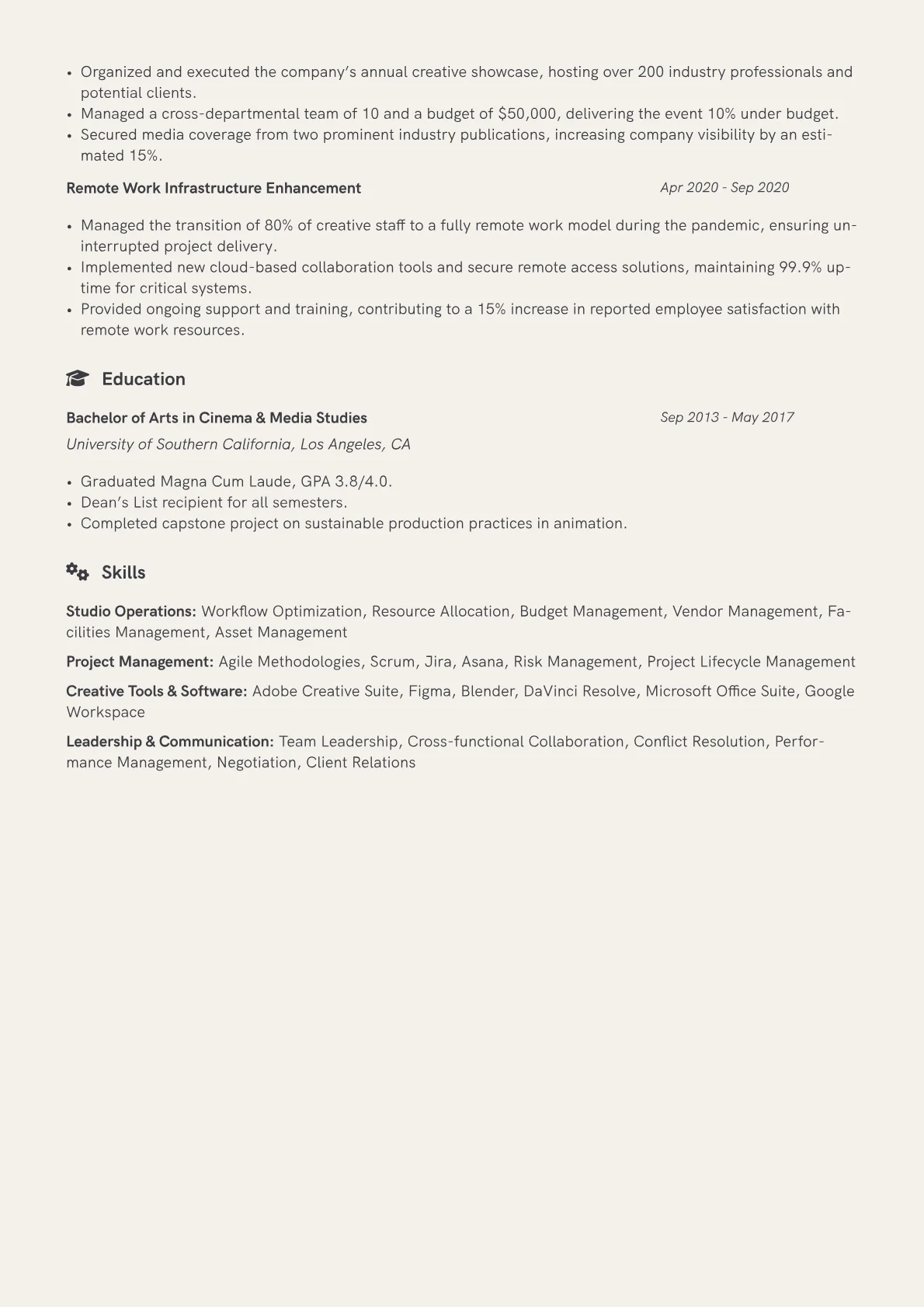 Studio Manager Resume Example CV template - Page 2