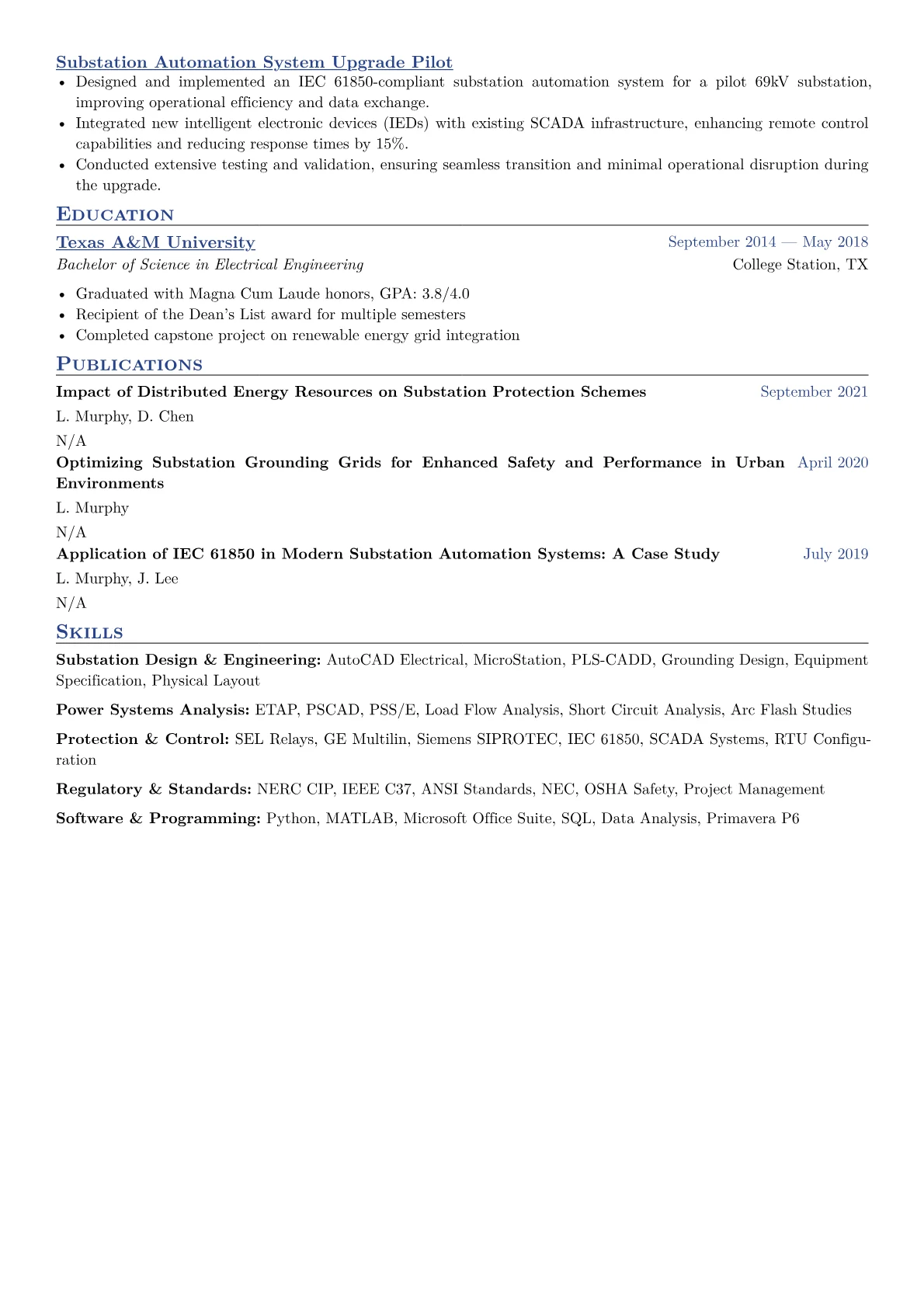 Substation Engineer Resume Example CV template - Page 2