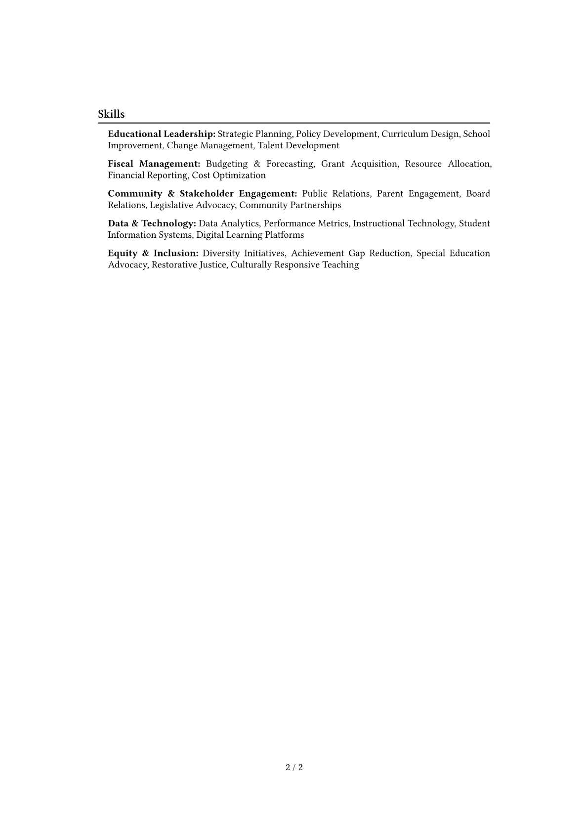 Superintendent of Schools Resume Example CV template - Page 2