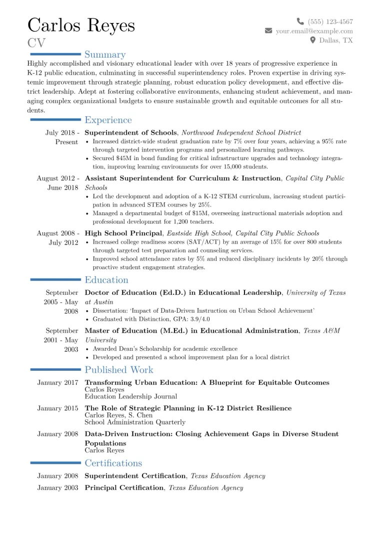 Superintendent Resume Example CV template preview