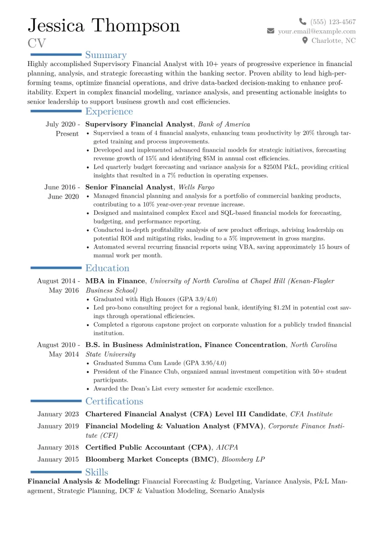 Supervisory Financial Analyst Resume Example CV template preview