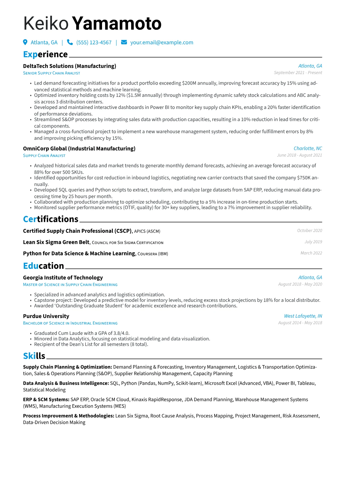 Supply Chain Analyst Resume Example CV template - Page 1