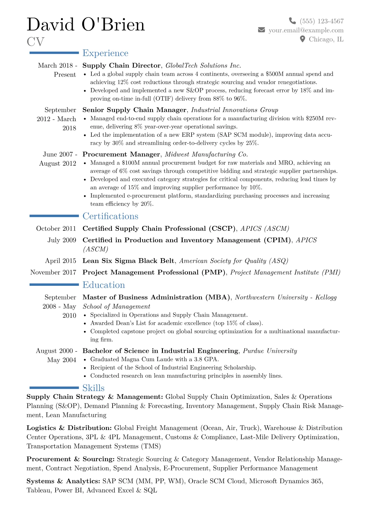 Supply Chain Director Resume Example CV template - Page 1